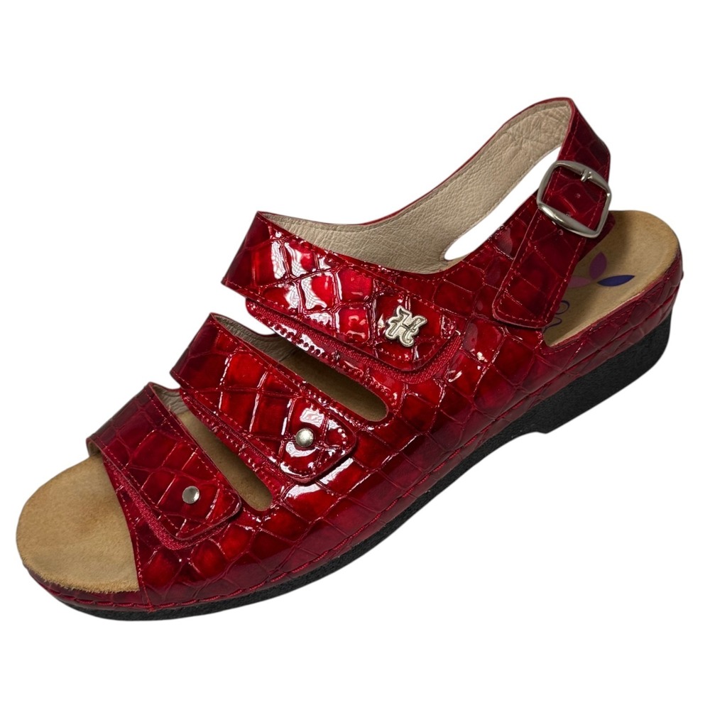 HELLE COMFORT Womens Thandie 4 Strap Red Leather Croc Sandals Size 40/9 New